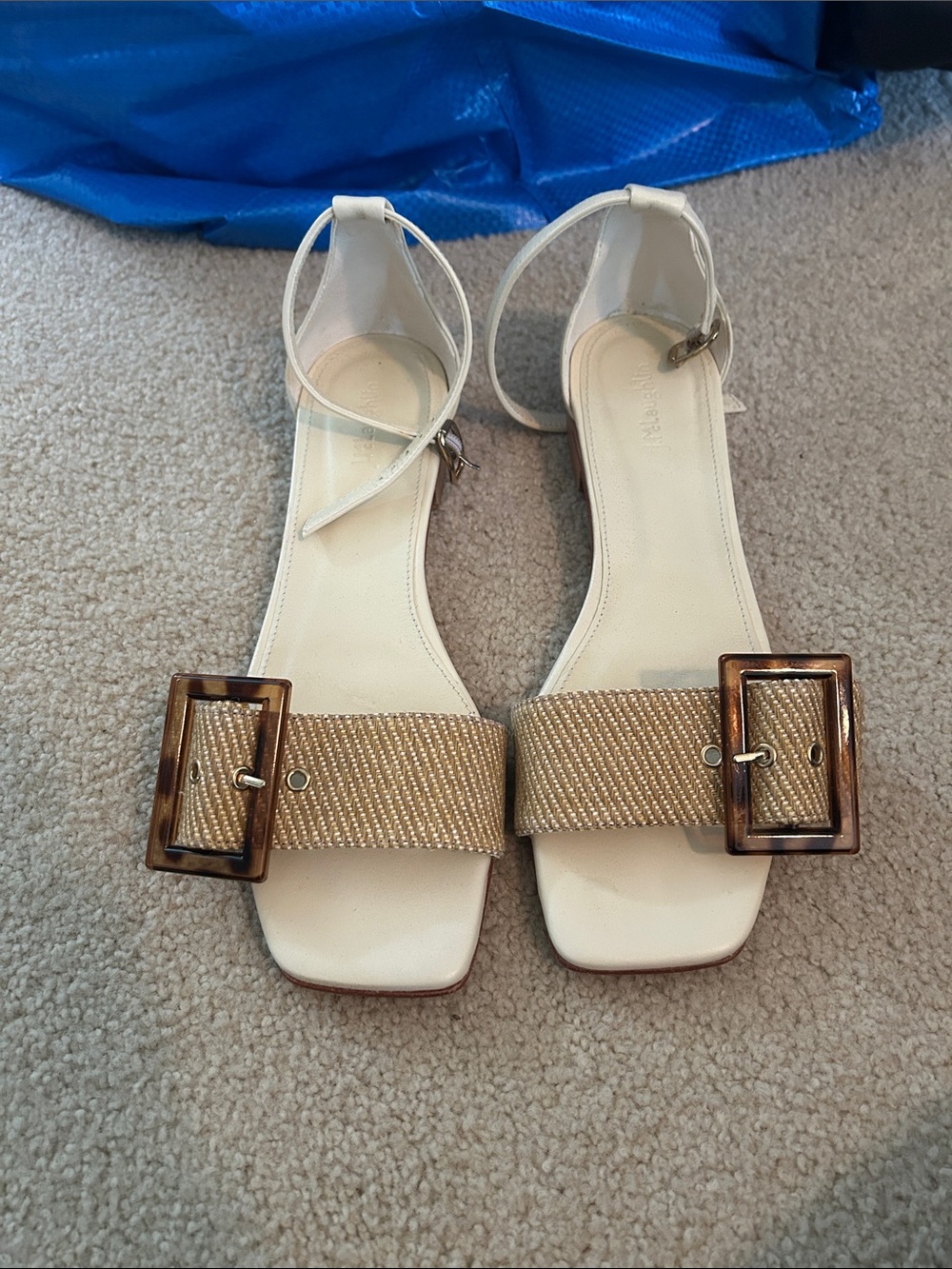Neutral Beige-Strap Women's Sandals with Tortoiseshell Buckle